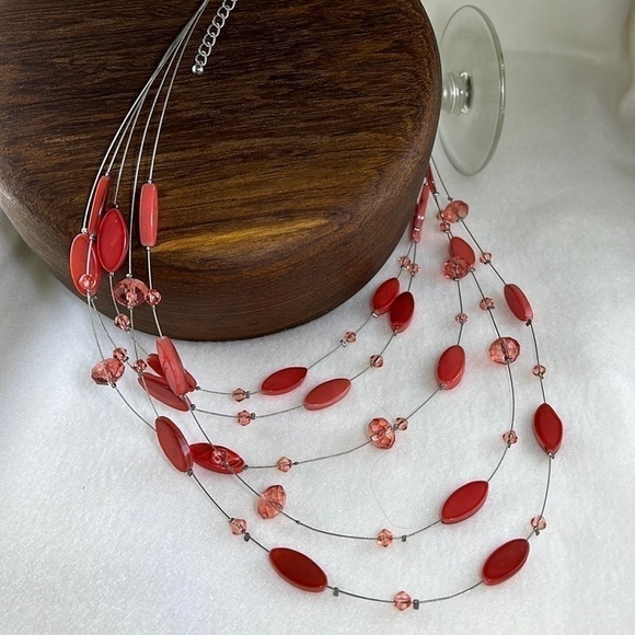 Multi strand coral color beaded necklace - Picture 1 of 4